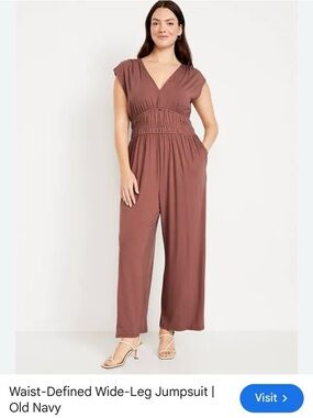 Old Navy Mauve-Brown Smocked-Waist Wide-Leg Jumpsuit